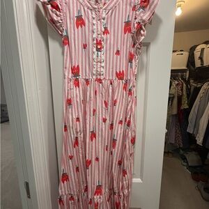 Karlie Pink and Red Striped Maxi Dress with Floral Print